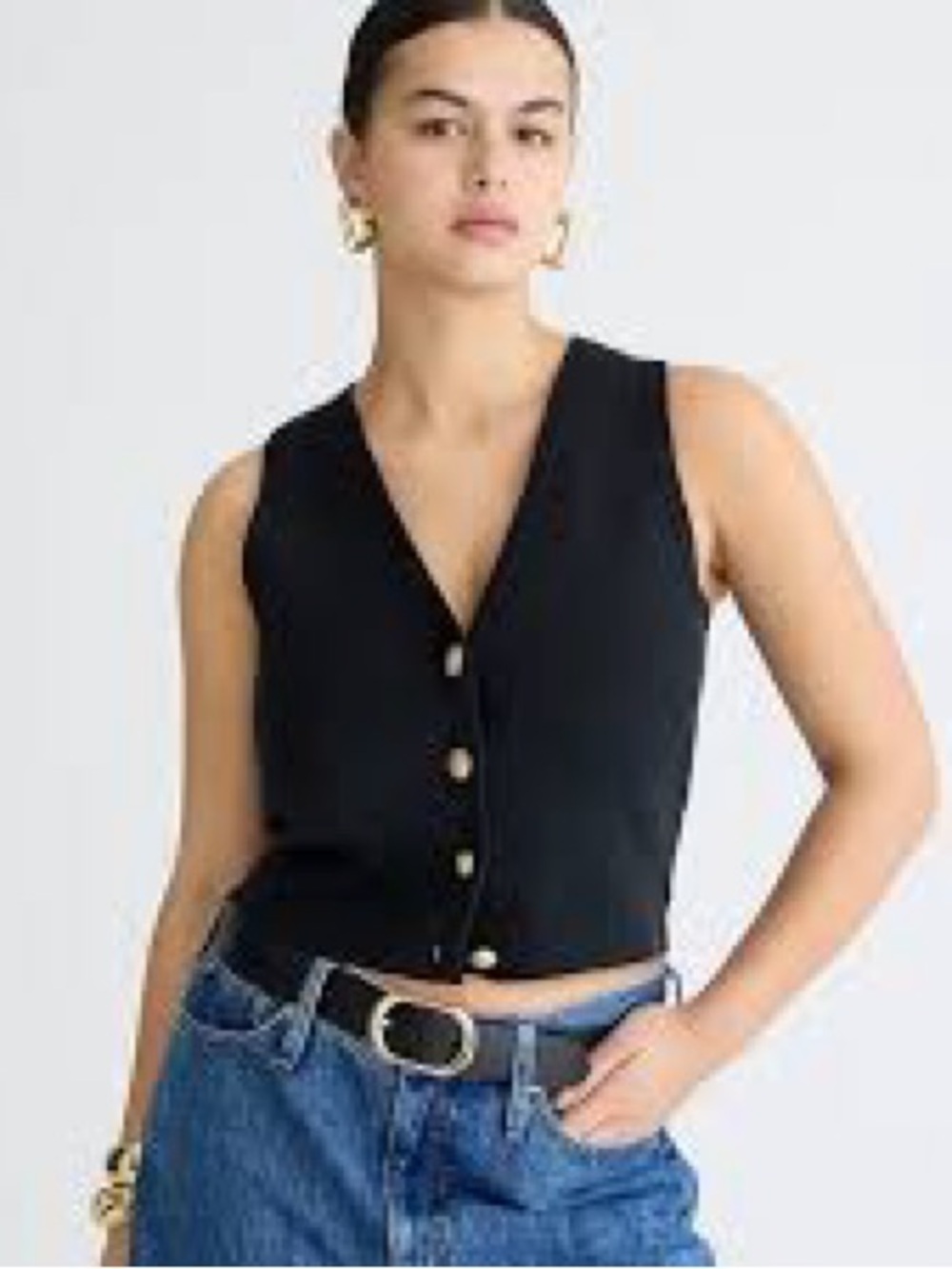 J. Crew Black V-Neck Button-Front Cropped Tank
